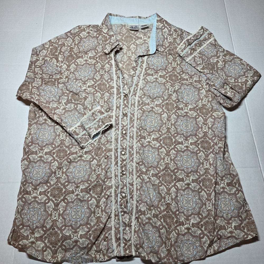 Duo Maternity Size XL Paisley Top in Brown, Blue‎ and White